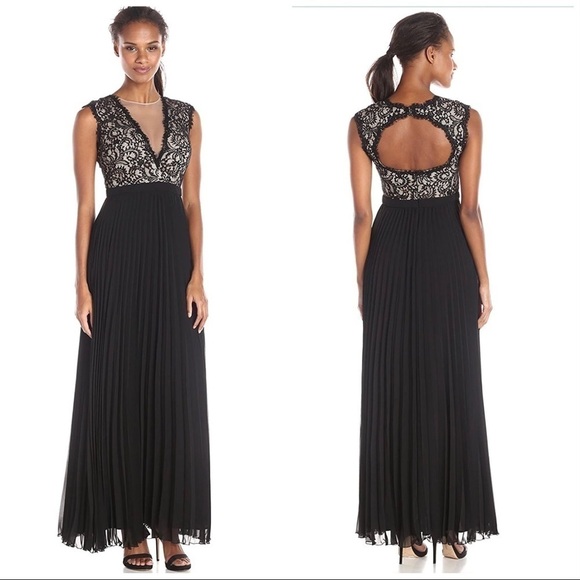 Xscape black lace overlay chiffon pleat dress 4 - Picture 15 of 15